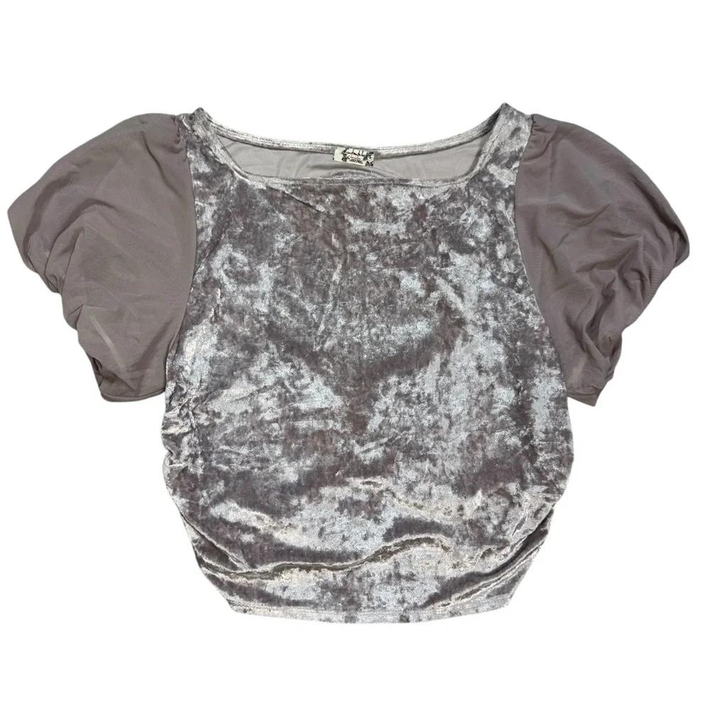 NWT New Free People Midnight Mood Velvet Grey Mauve Crop Top Size L